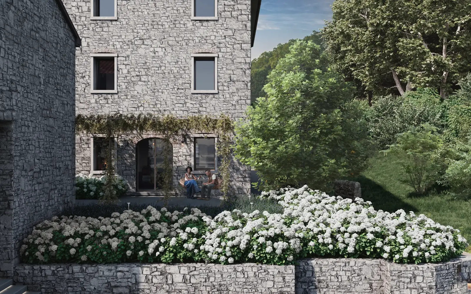 Facciata del Bistrot con giardino fiorito a Borgo Taurino